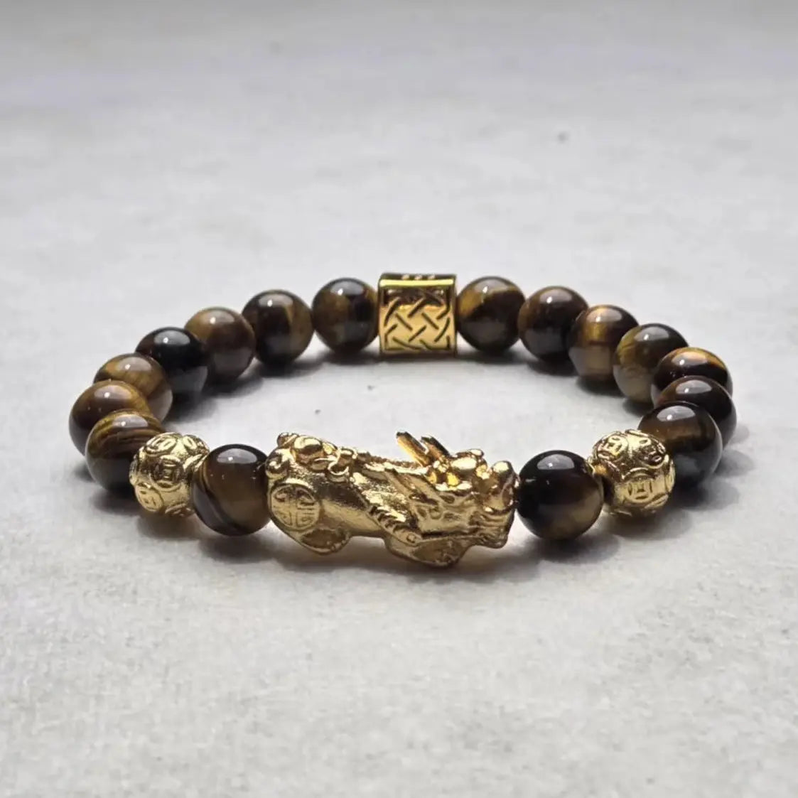 Feng Shui Tiger's Eye Pi Xiu Wealth Bracelet with Ancient Coin - Golden Stone Beads for Prosperity and Protection - 8fortune