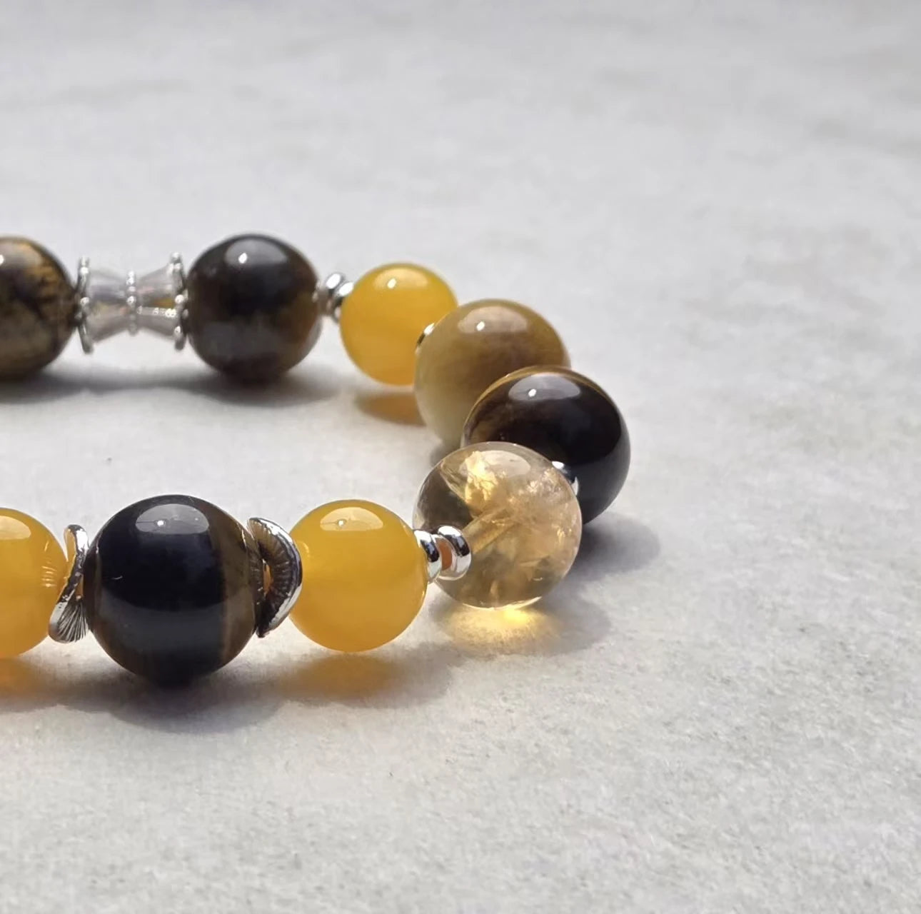 Close-up Detail of Earth Element Crystal Beads - Tiger Eye and Yellow Jasper Gemstones for Enhancing Security and Balance - 8fortune