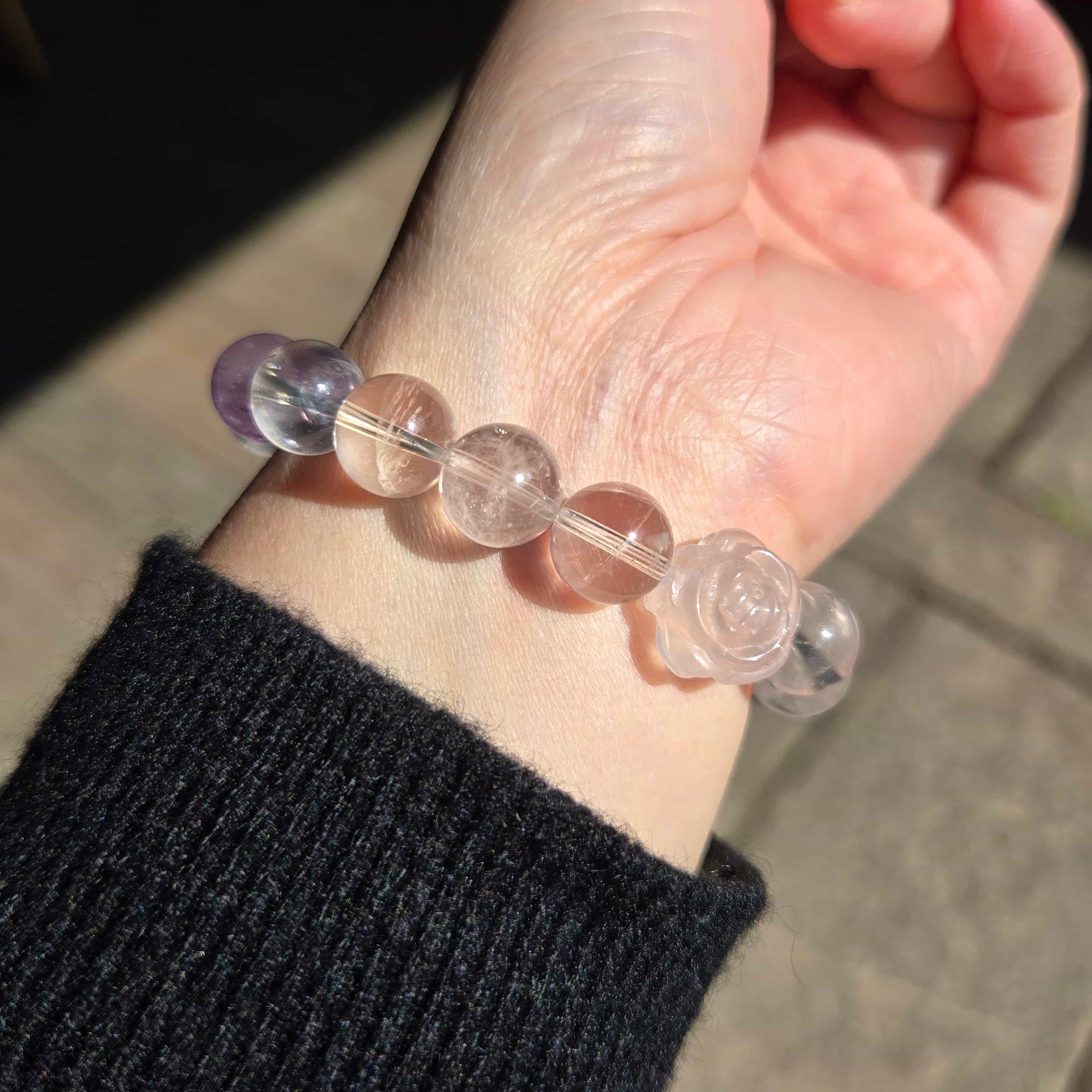 Natural Star Rose Quartz Pink Crystal Bracelet with Amethyst and Pink Crystal Rose（10mm） | Designer Limited Edition Collection