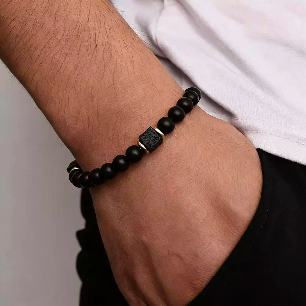 Volcanic obsidian bracelet