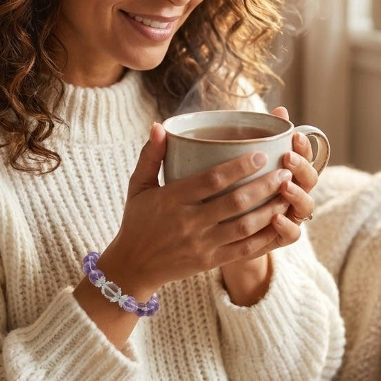 Bolivian Amethyst Healing Bracelet Worn on Wrist - Natural Purple Crystal Jewelry for Meditation and Stress Relief - 8fortune