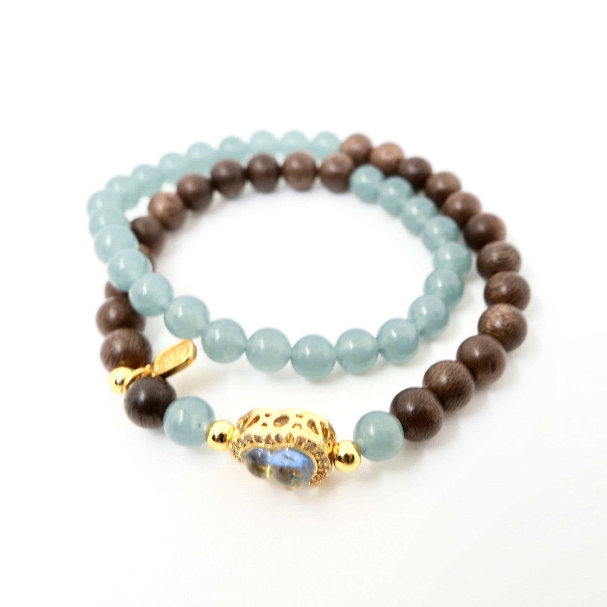 Blue Chalcedony and Sandalwood Bead Bracelet - 8fortune