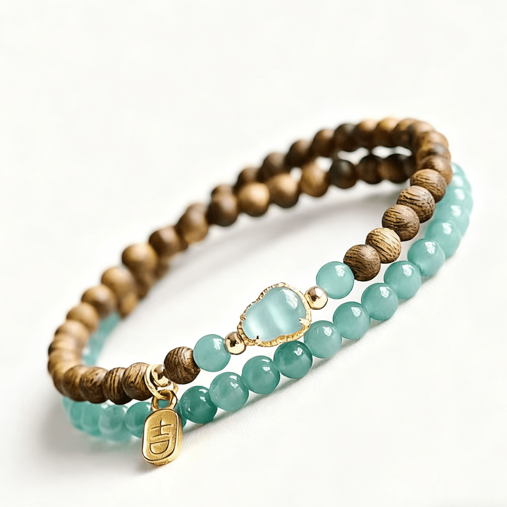 Blue Chalcedony and Sandalwood Bead Bracelet - 8fortune