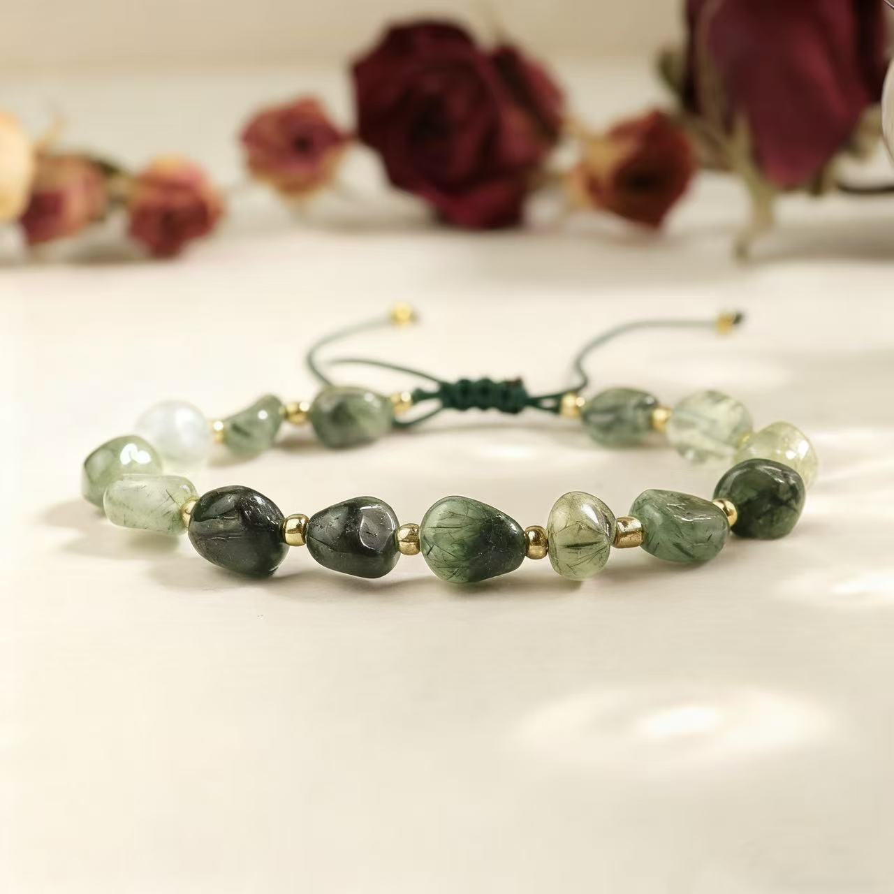 Hand Braided Moss Agate Bracelet for Women - Adjustable Green Crystal Healing Stone, Energy Chakra, Meditation & Yoga Gift for Stress Relief - 8fortune