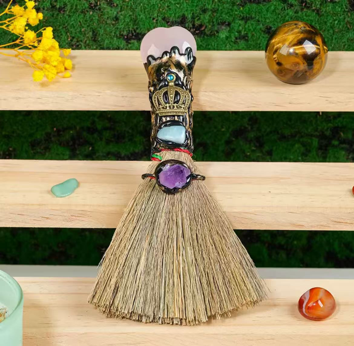 Mini Crystal Broom for Energy Cleansing - Natural Gemstone Decor - 8fortune
