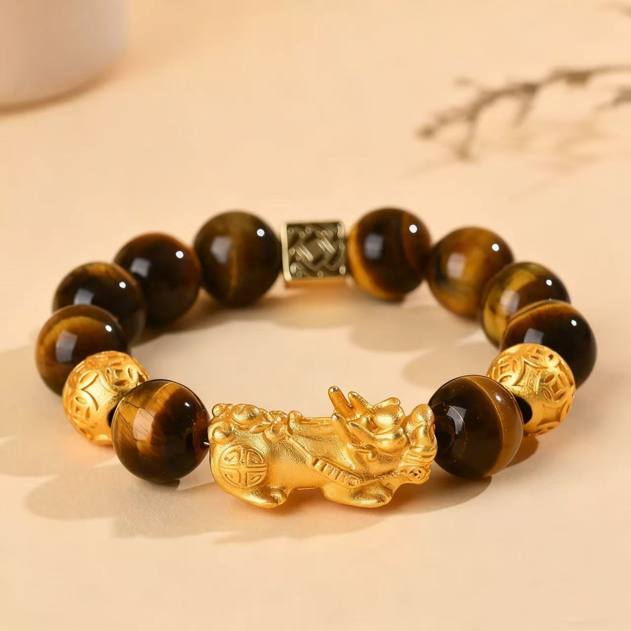 Tiger's Eye Pi Xiu Wealth Bracelet with Ancient Coin | Stone Beads for Good Fortune & Success - 8fortune