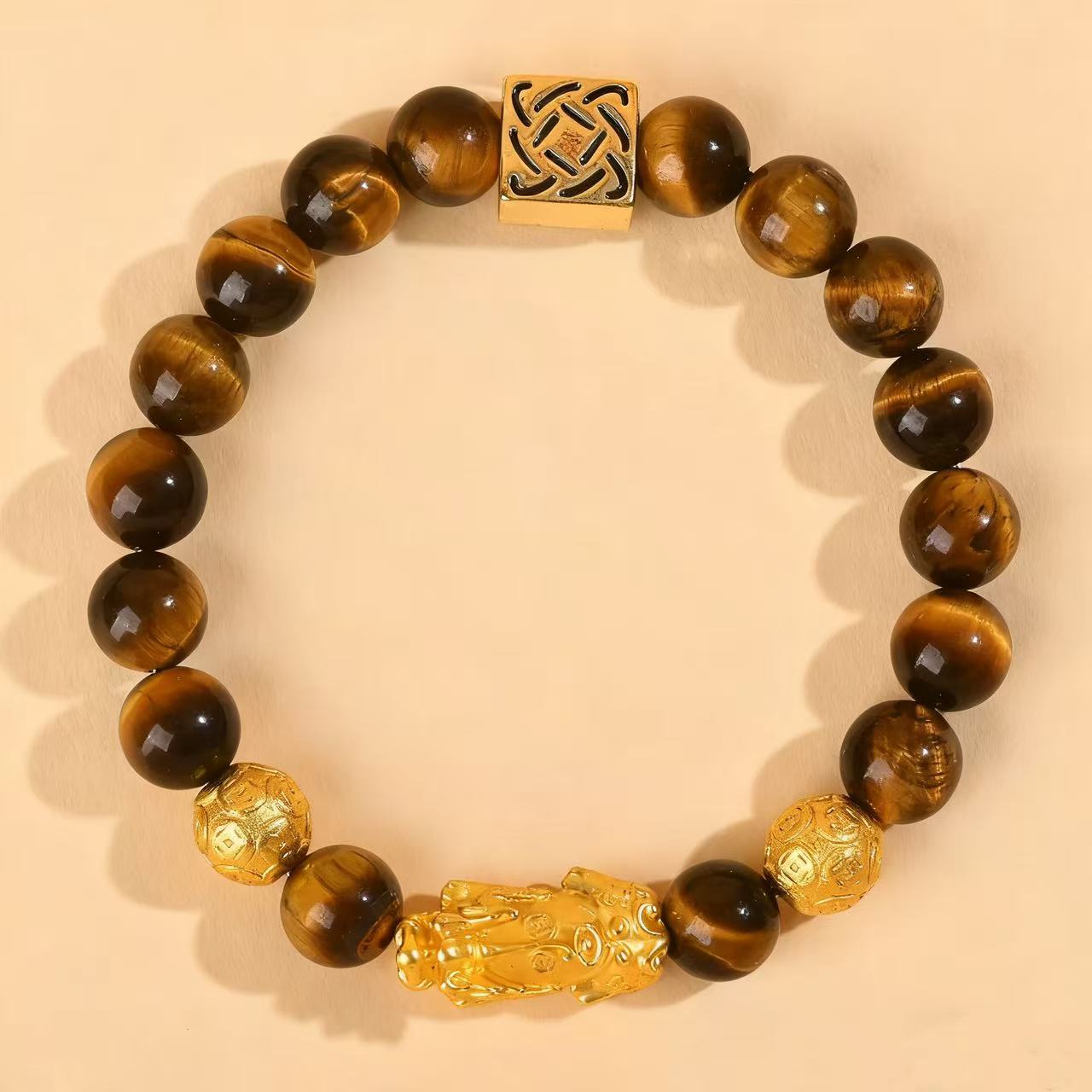 Tiger's Eye Pi Xiu Wealth Bracelet with Ancient Coin | Stone Beads for Good Fortune & Success - 8fortune